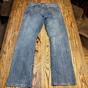 Wrangler Retro Slim Bootcut 34x34 Western Cowboy Distressed Blue Jeans Denim